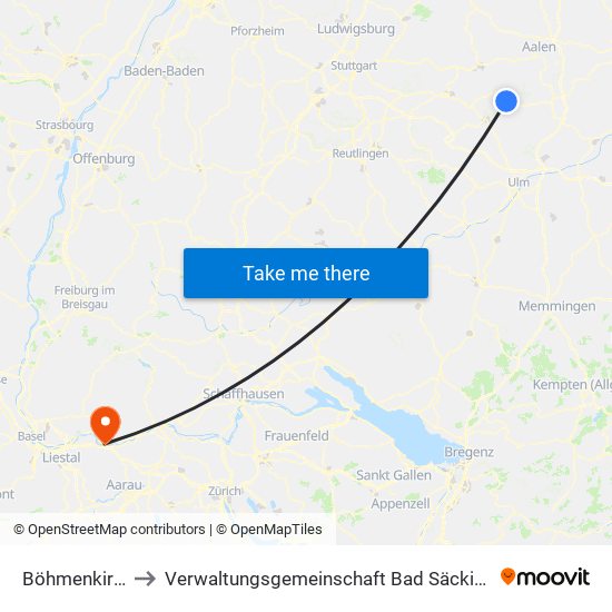 Böhmenkirch to Verwaltungsgemeinschaft Bad Säckingen map