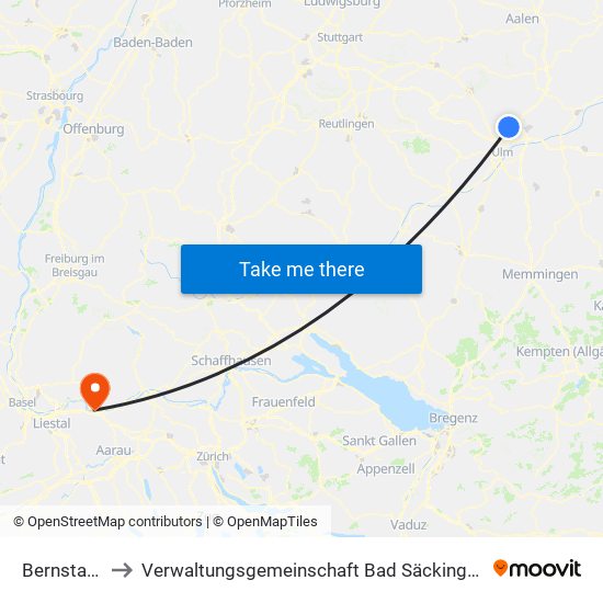 Bernstadt to Verwaltungsgemeinschaft Bad Säckingen map