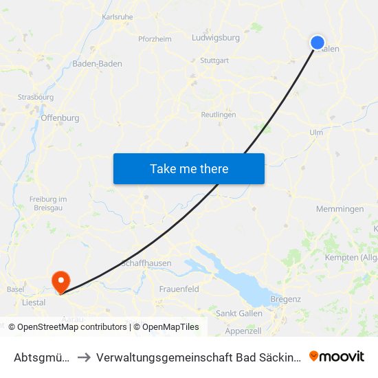 Abtsgmünd to Verwaltungsgemeinschaft Bad Säckingen map