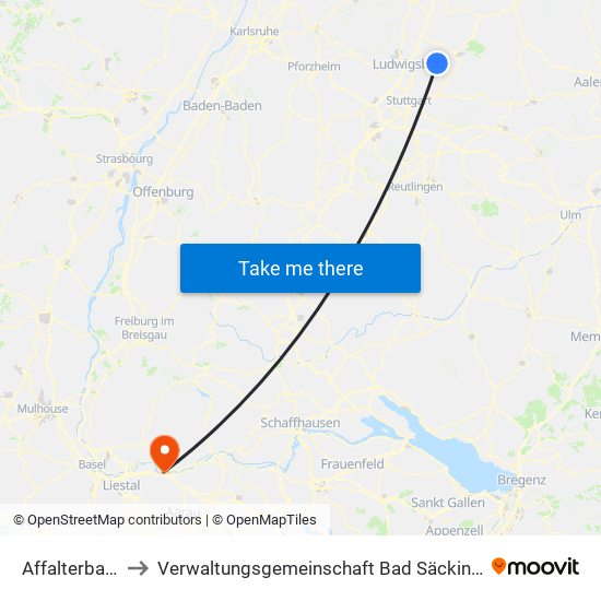 Affalterbach to Verwaltungsgemeinschaft Bad Säckingen map