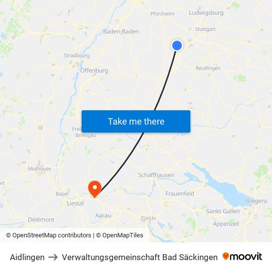 Aidlingen to Verwaltungsgemeinschaft Bad Säckingen map