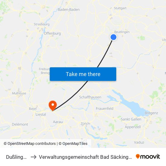 Dußlingen to Verwaltungsgemeinschaft Bad Säckingen map