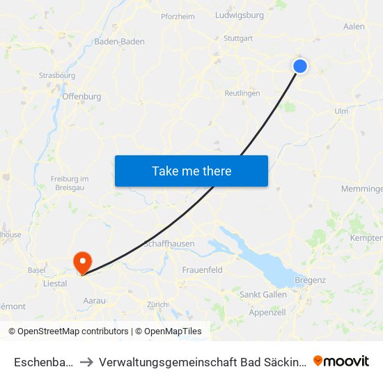 Eschenbach to Verwaltungsgemeinschaft Bad Säckingen map