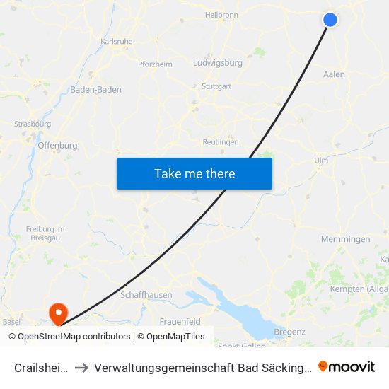 Crailsheim to Verwaltungsgemeinschaft Bad Säckingen map