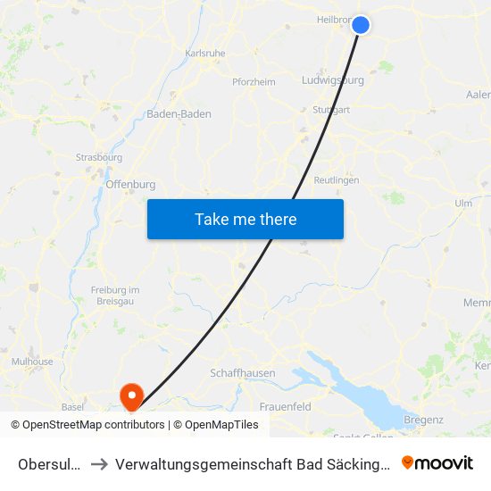 Obersulm to Verwaltungsgemeinschaft Bad Säckingen map