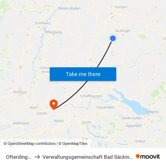 Ofterdingen to Verwaltungsgemeinschaft Bad Säckingen map