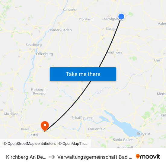Kirchberg An Der Murr to Verwaltungsgemeinschaft Bad Säckingen map