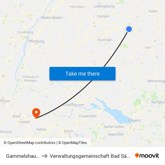 Gammelshausen to Verwaltungsgemeinschaft Bad Säckingen map