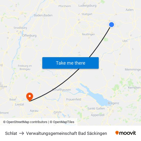 Schlat to Verwaltungsgemeinschaft Bad Säckingen map