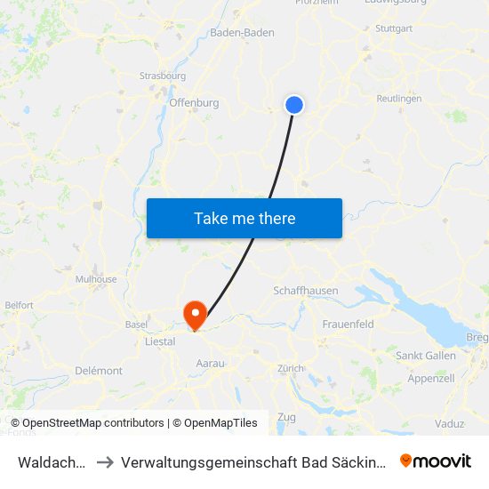 Waldachtal to Verwaltungsgemeinschaft Bad Säckingen map