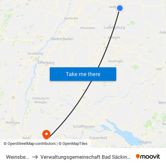 Weinsberg to Verwaltungsgemeinschaft Bad Säckingen map