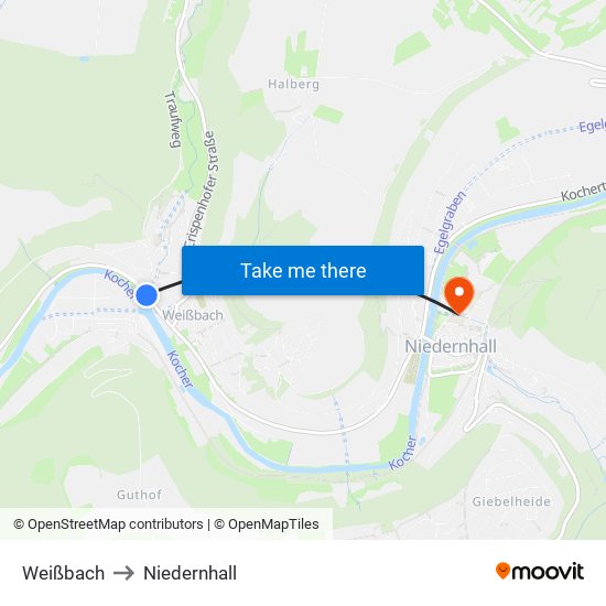 Weißbach to Niedernhall map