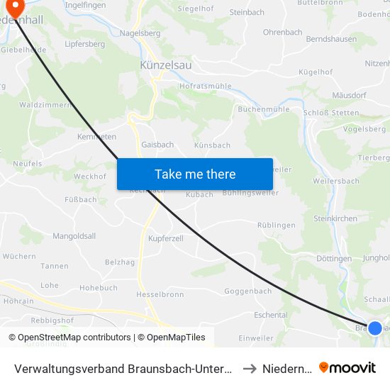 Verwaltungsverband Braunsbach-Untermünkheim to Niedernhall map