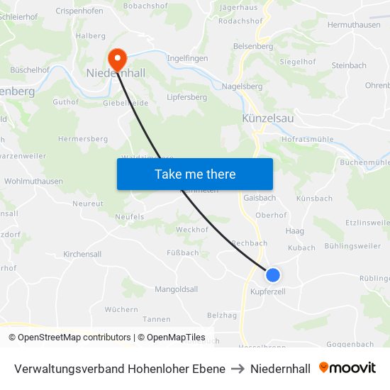 Verwaltungsverband Hohenloher Ebene to Niedernhall map