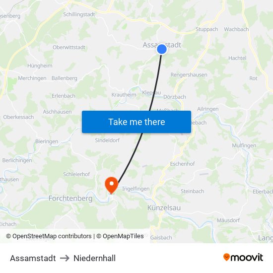 Assamstadt to Niedernhall map