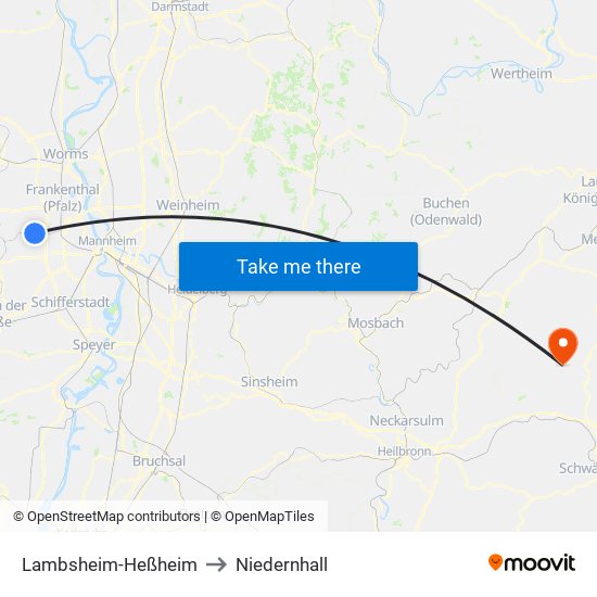 Lambsheim-Heßheim to Niedernhall map