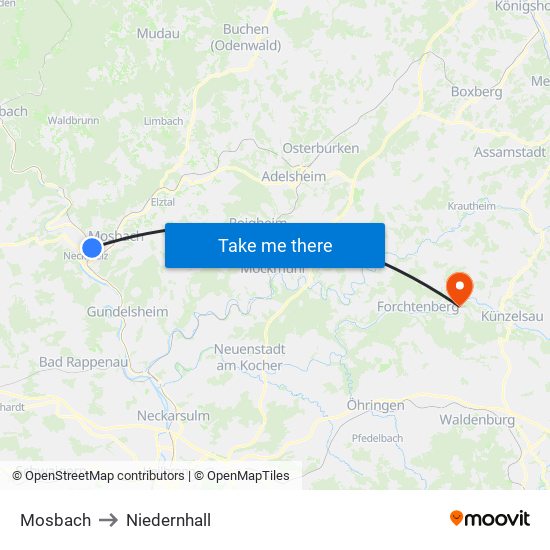 Mosbach to Niedernhall map
