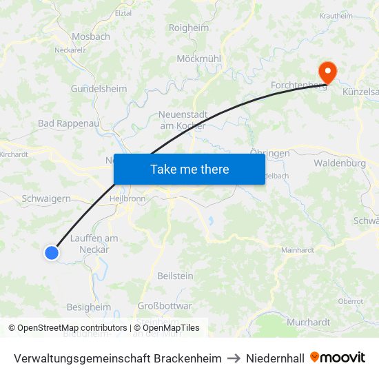 Verwaltungsgemeinschaft Brackenheim to Niedernhall map