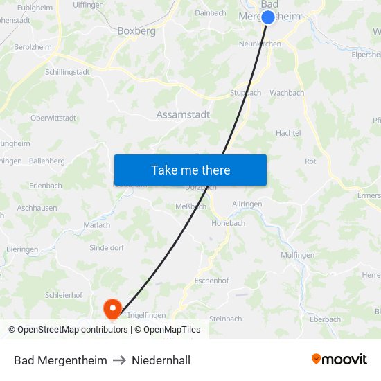 Bad Mergentheim to Niedernhall map