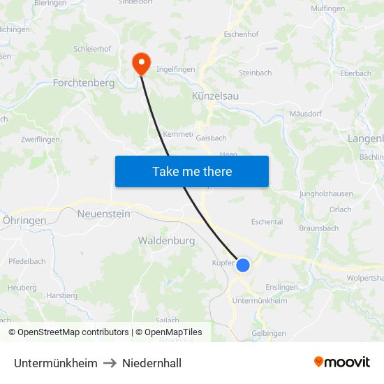 Untermünkheim to Niedernhall map