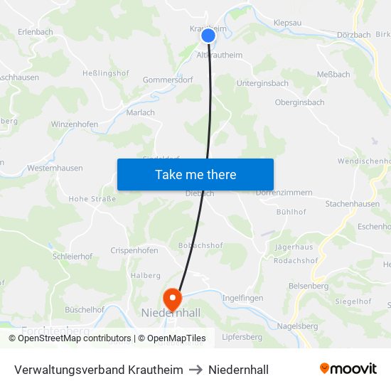 Verwaltungsverband Krautheim to Niedernhall map