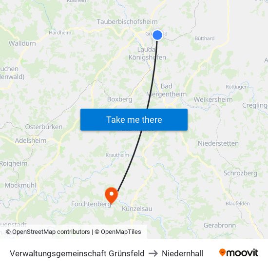 Verwaltungsgemeinschaft Grünsfeld to Niedernhall map