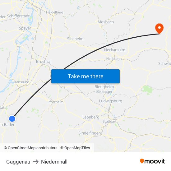 Gaggenau to Niedernhall map