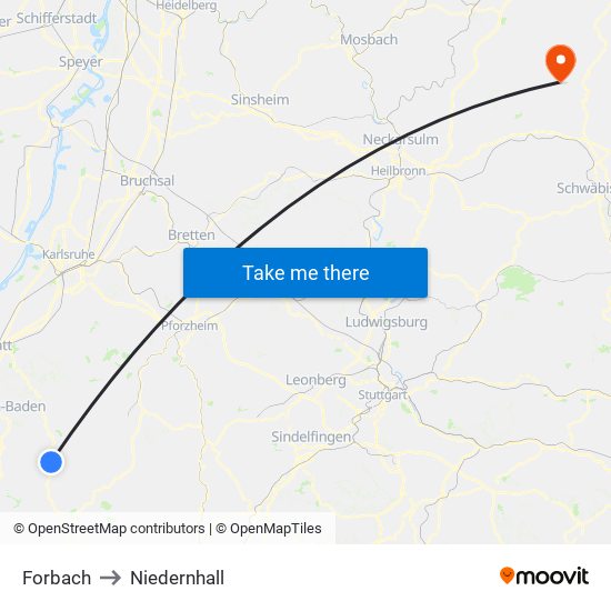 Forbach to Niedernhall map