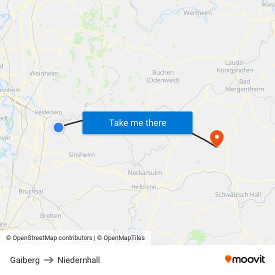 Gaiberg to Niedernhall map