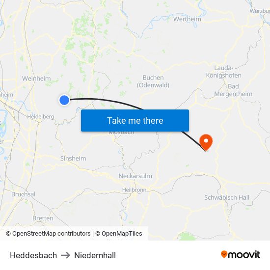 Heddesbach to Niedernhall map