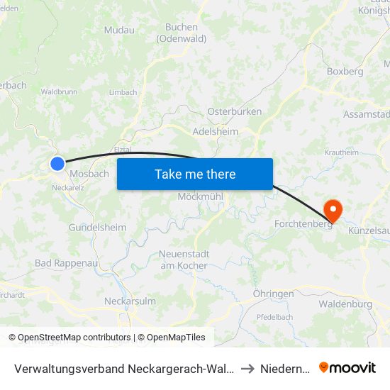 Verwaltungsverband Neckargerach-Waldbrunn to Niedernhall map