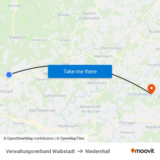 Verwaltungsverband Waibstadt to Niedernhall map