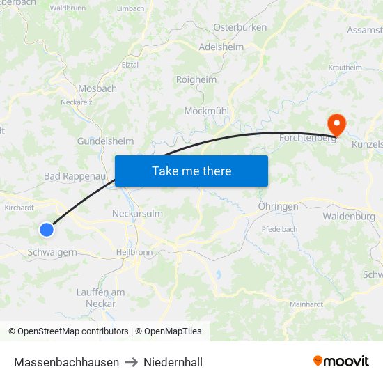 Massenbachhausen to Niedernhall map