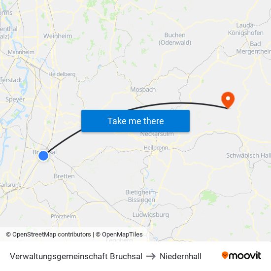 Verwaltungsgemeinschaft Bruchsal to Niedernhall map