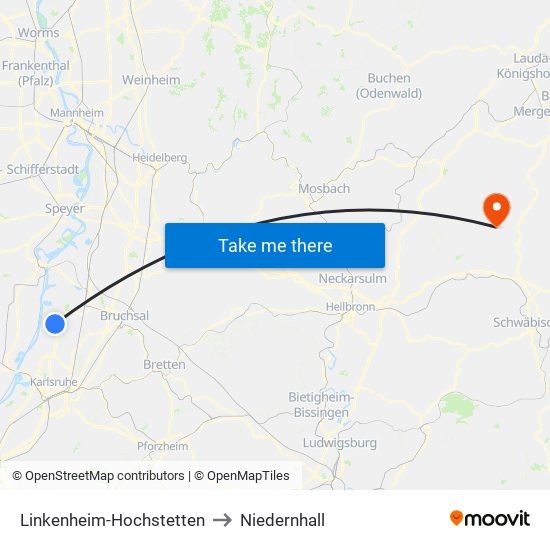 Linkenheim-Hochstetten to Niedernhall map