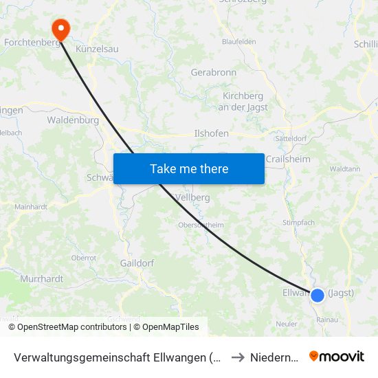 Verwaltungsgemeinschaft Ellwangen (Jagst) to Niedernhall map