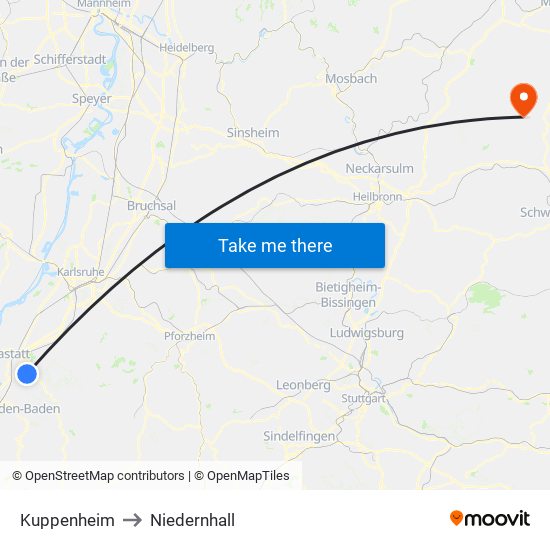 Kuppenheim to Niedernhall map