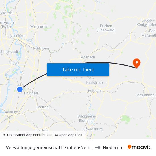 Verwaltungsgemeinschaft Graben-Neudorf to Niedernhall map