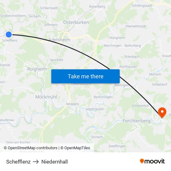 Schefflenz to Niedernhall map