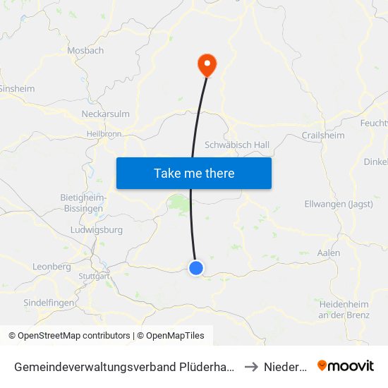 Gemeindeverwaltungsverband Plüderhausen-Urbach to Niedernhall map