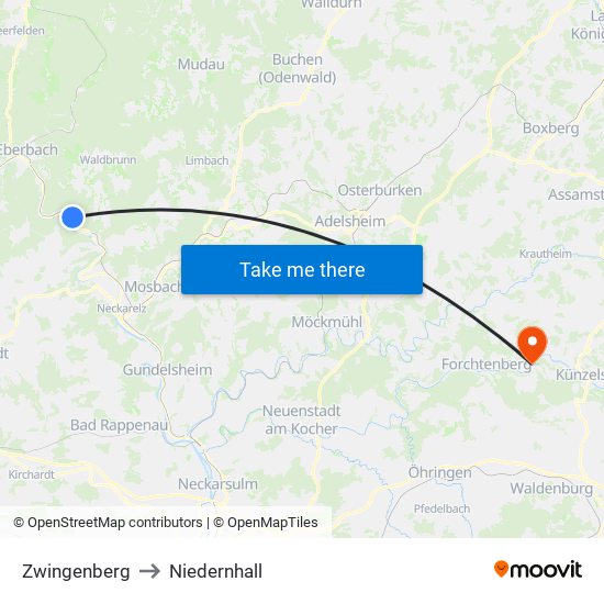 Zwingenberg to Niedernhall map