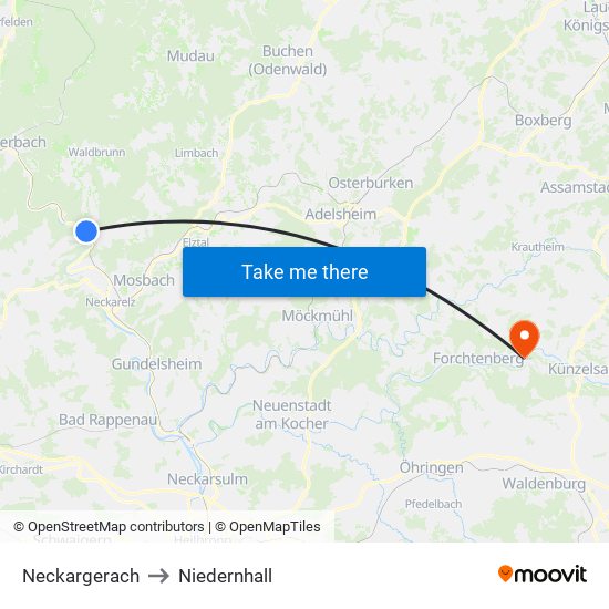 Neckargerach to Niedernhall map