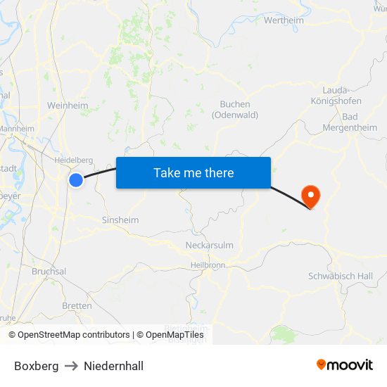 Boxberg to Niedernhall map