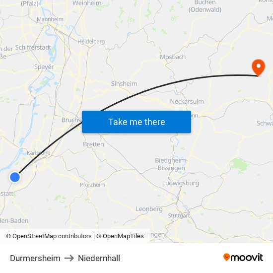 Durmersheim to Niedernhall map