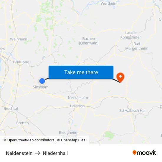 Neidenstein to Niedernhall map