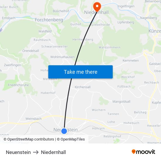 Neuenstein to Niedernhall map