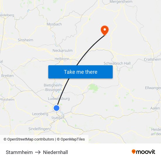 Stammheim to Niedernhall map