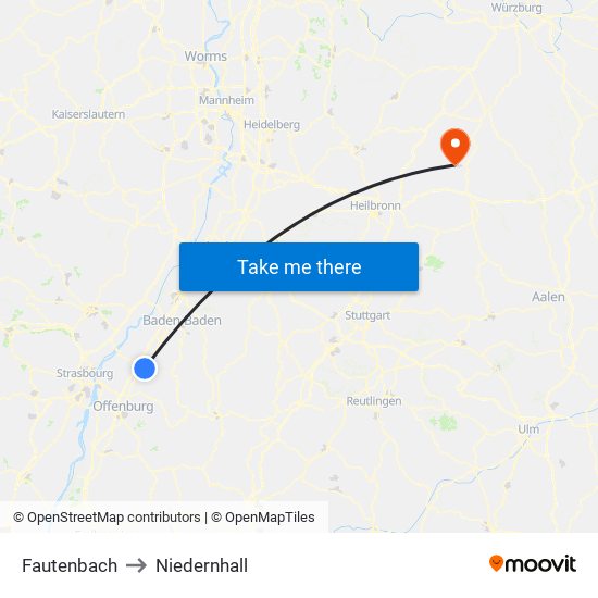 Fautenbach to Niedernhall map