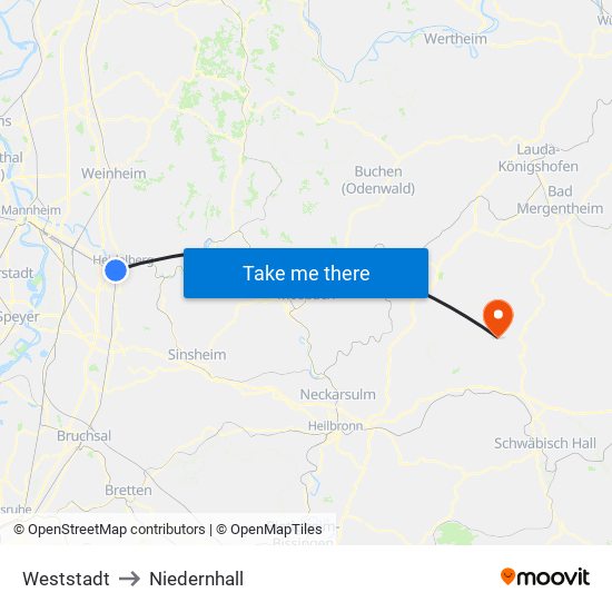 Weststadt to Niedernhall map