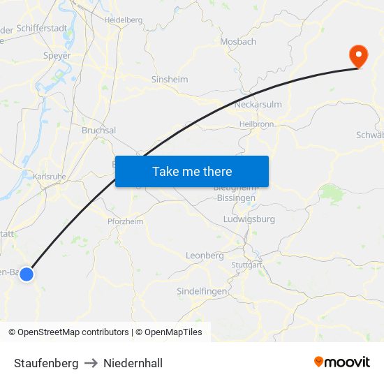 Staufenberg to Niedernhall map